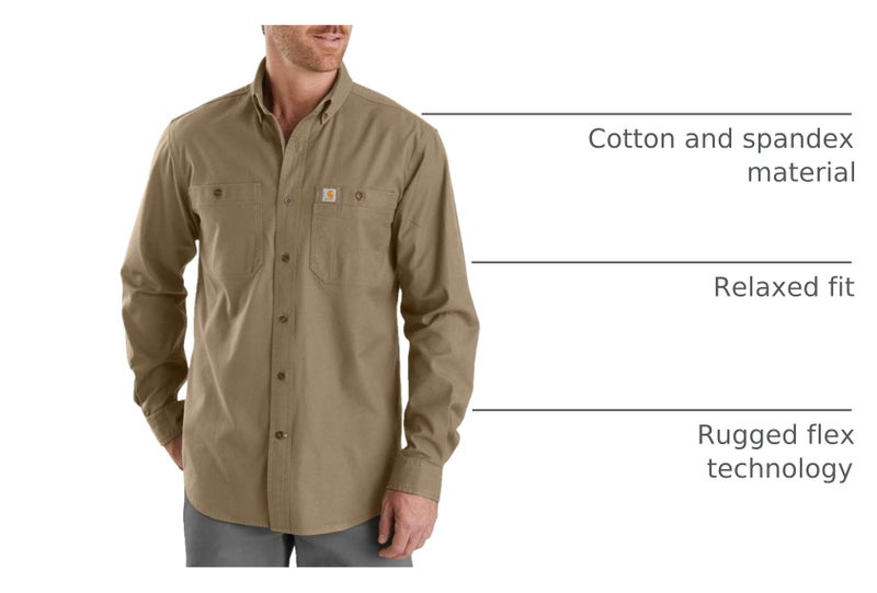 carhartt قميص عمل كار هارت للرجال بأكمام طويلة بتقنية روجيد فليكس (مقاسات عادية وكبيرة وطويلة)، كاكي داكن، متوسط - Image 2