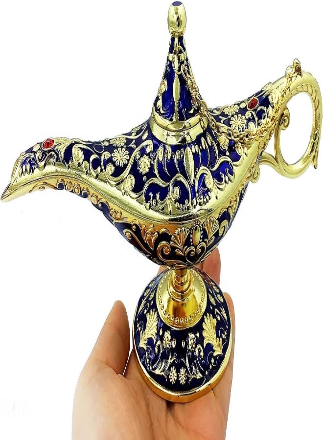 AKDC Vintage Aladdin Magic Genie Lamp Incense Burners Metal Carved Wishing Light For Home Tabletop Decoration, Party, Birthday Delicate Gift (Blue) - Image 4