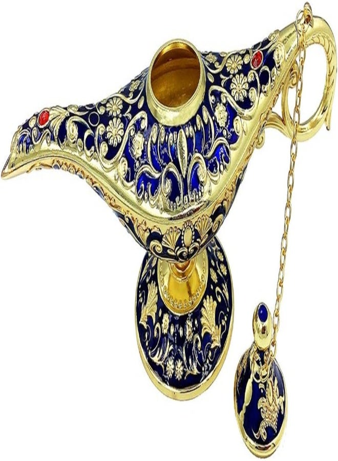 AKDC Vintage Aladdin Magic Genie Lamp Incense Burners Metal Carved Wishing Light For Home Tabletop Decoration, Party, Birthday Delicate Gift (Blue) - Image 2