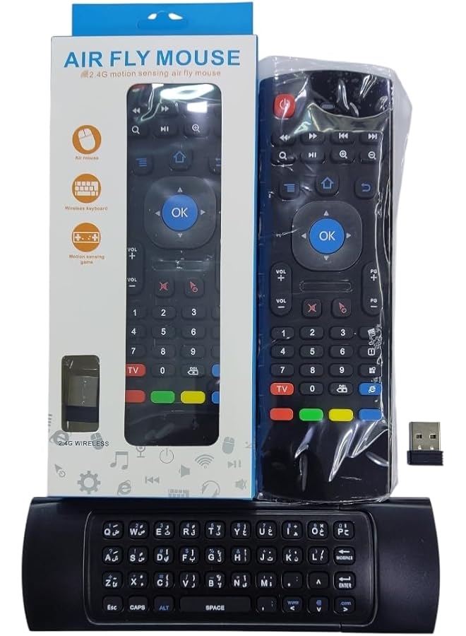 إيروريكس ماوس هوائي عالمي 2.4 جيجاهرتز مع لوحة مفاتيح متوافقة مع أجهزة تلفزيون LCD وLed الذكية وأنظمة الكمبيوتر، أسود