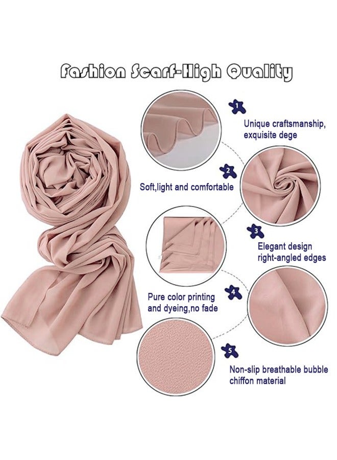 2Pcs Solid Color Bubble Chiffon Scarf for Women, Fashion Soft Hijab Long Scarf Wrap Scarves, Chiffon Head Wraps for Women Long Shawl  - Image 2
