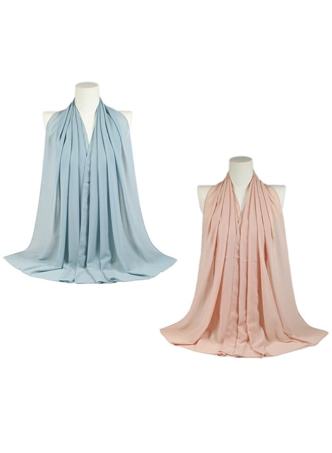 2Pcs Solid Color Bubble Chiffon Scarf for Women, Fashion Soft Hijab Long Scarf Wrap Scarves, Chiffon Head Wraps for Women Long Shawl  - Image 1
