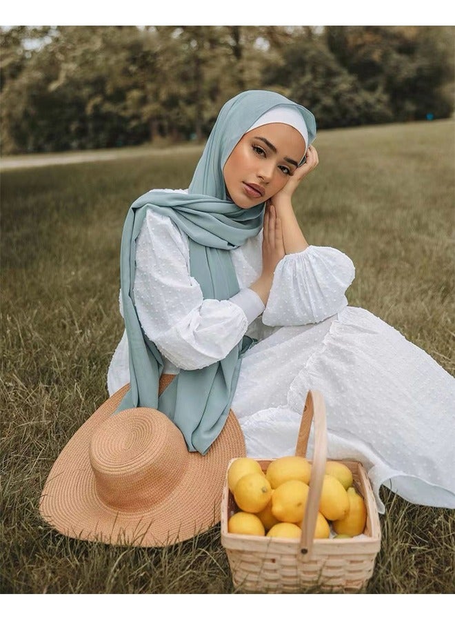 2Pcs Solid Color Bubble Chiffon Scarf for Women, Fashion Soft Hijab Long Scarf Wrap Scarves, Chiffon Head Wraps for Women Long Shawl  - Image 5