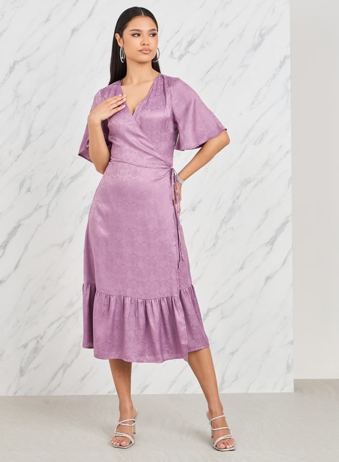 Styli Styli Jacquard Print A-Line Wrap Midi Dress  - Image 1