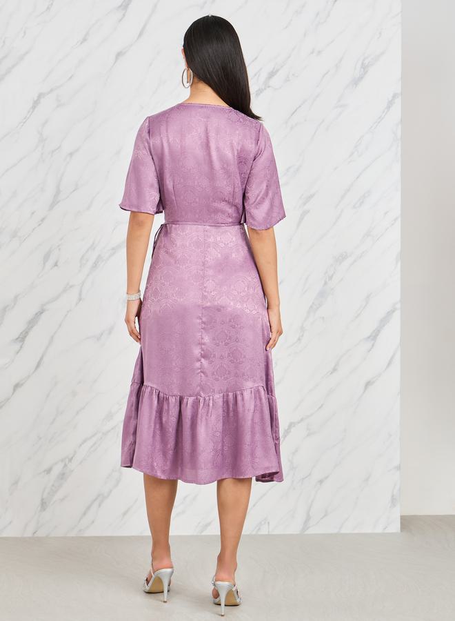 Styli Styli Jacquard Print A-Line Wrap Midi Dress  - Image 4