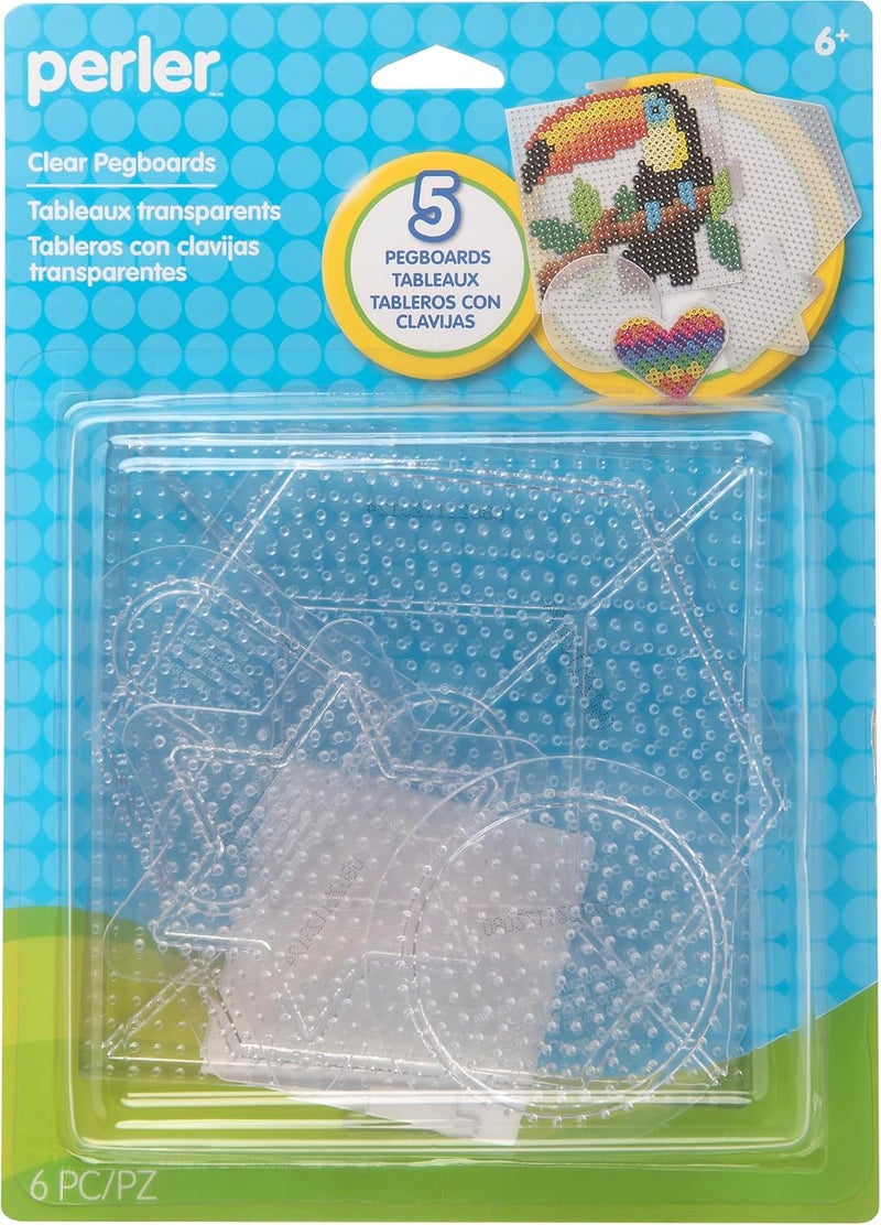 Perler Beads Clear Pegboard Set for Kids - 5 Assorted Shapes with Reusable Ironing Paper - Image 1