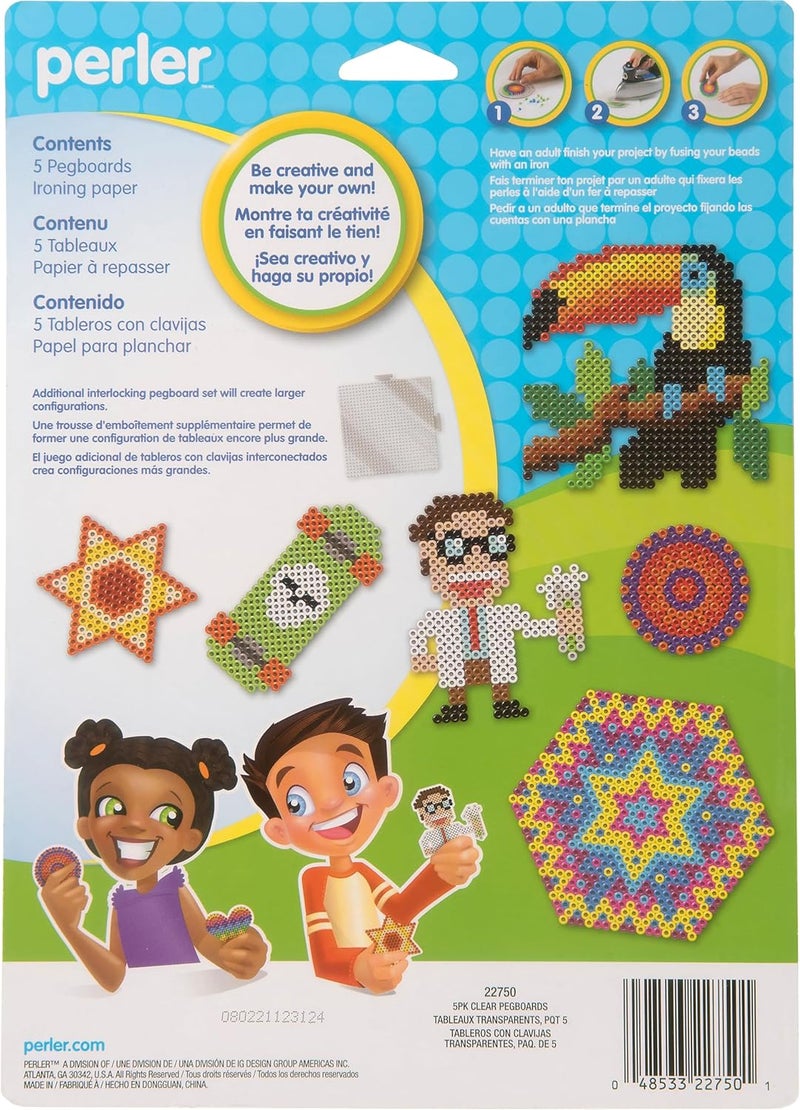 Perler Beads Clear Pegboard Set for Kids - 5 Assorted Shapes with Reusable Ironing Paper - Image 2