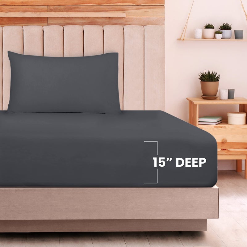 Utopia Bedding Utopia Bedding Twin Sheet Set - Jersey Knit Sheets 3 Piece Twin Jersey Sheet Set - Cotton Jersey Sheets - Soft T-Shirt Stretchy Sheets (Twin  Dark Grey)  - Image 4