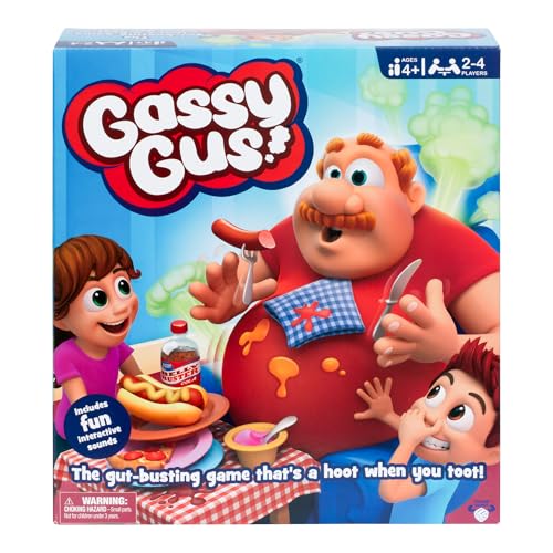MOOSE Gassy Gus Interactive GutBusting Game Feed Gus Foods Watch Out for Big Blast Hilarious Sounds 24 Players Ages 4 with Inflatable Belly 54 Cards Instruction Manual 1 Extra Belly Balloon - Image 1