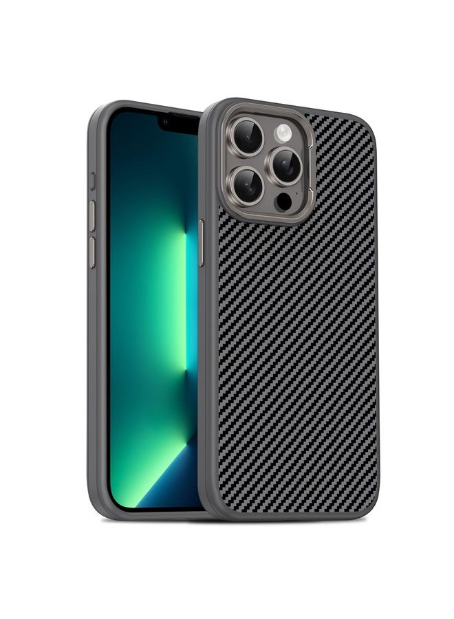 BURAQ For iPhone 13 Pro Max Carbon Fiber Textured Oil Spray PC + TPU Phone Case(Grey) - Image 1