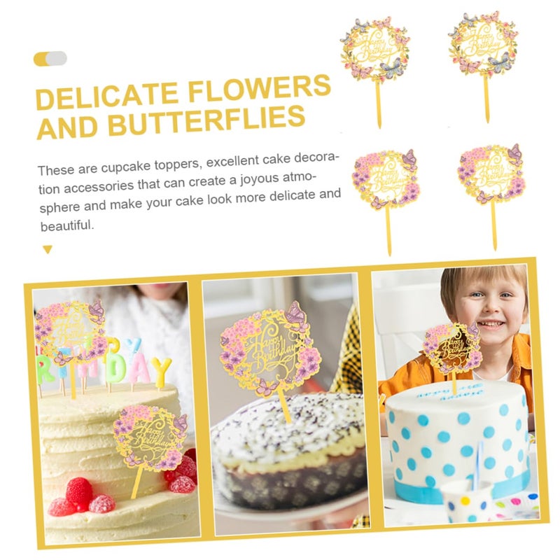 4Pcs Acrylic Butterfly Cupcake Toppers Decorative Dessert Picks For Birthday Cake Decorations - Image 3