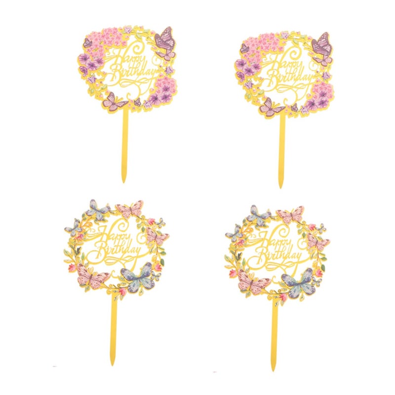 4Pcs Acrylic Butterfly Cupcake Toppers Decorative Dessert Picks For Birthday Cake Decorations - Image 2