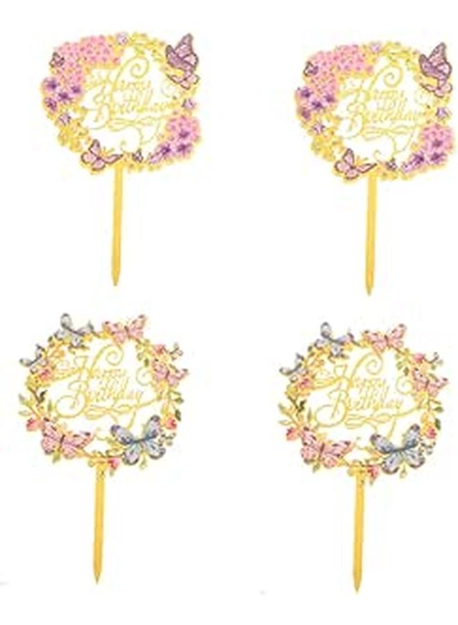 4Pcs Acrylic Butterfly Cupcake Toppers Decorative Dessert Picks For Birthday Cake Decorations - Image 1