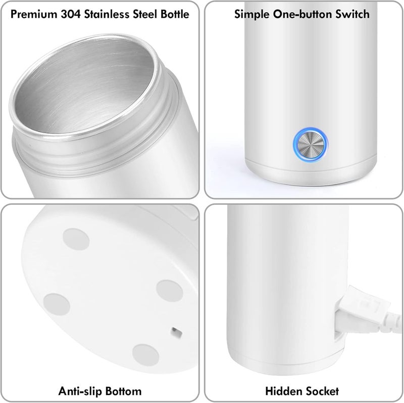 MAKINGTEC Portable Electric Kettle, 400ml Travel Tea Kettle with Non-stick Coating Double Wall Water Boiler Bottle Insulated Coffee Thermos Mug Fast Boil and Auto Shut Off Hot Water Heater (White) - Image 2
