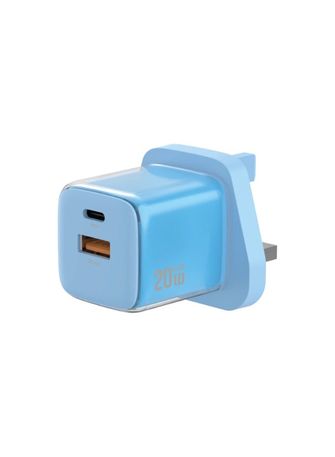 GREEN LION Reva Dual Port Wall GaN Charger PD 20W & QC 18W Fast Charging with Charging Protection & Flame Retardant PC / USB-C & USB-A Ports / PC & ABS Material - Blue - Image 1