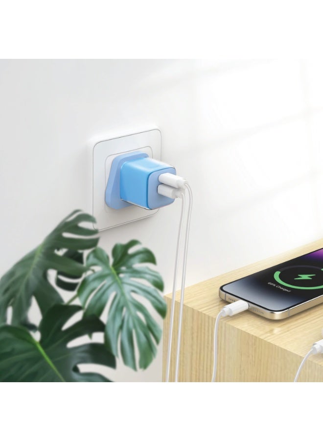 GREEN LION Reva Dual Port Wall GaN Charger PD 20W & QC 18W Fast Charging with Charging Protection & Flame Retardant PC / USB-C & USB-A Ports / PC & ABS Material - Blue - Image 3