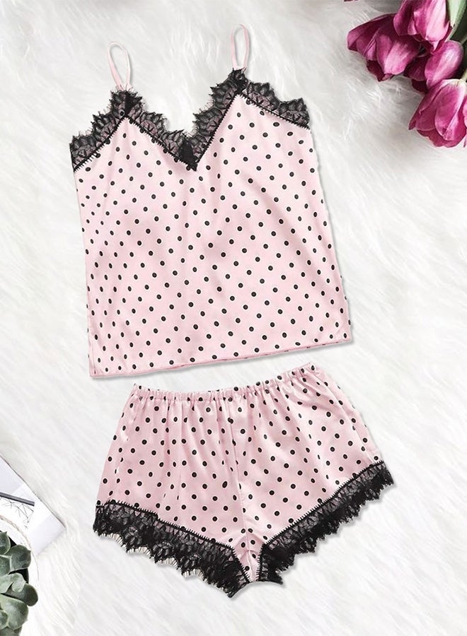 MARGOUN Women XXL Size 2 Piece Tops and Short Set Sleepwear Homewear Spotted Print Camisole Satin Set Pink /XXL Under Bust: 78-96cm Waist:79-100cm Hip:96-116CM  - Image 1