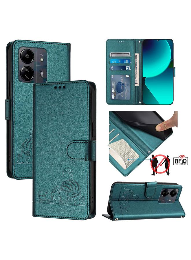 إيروريكس جراب لهاتف Xiaomi Redmi 13C 4G Global Cat Rat من الجلد المنقوش بتقنية RFID مع حبل تعليق - Image 1