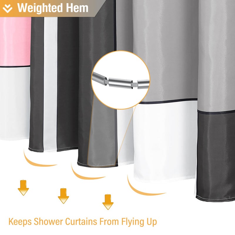 BTTN Extra Long Shower Curtain - 72 x 84 Inch Long Geometric Decorative Fabric Shower Curtain Set with 12 Plastic Hook  Water Repellent  Large Hotel Modern Unique Shower Curtains for Bathroom - Pink - Image 4