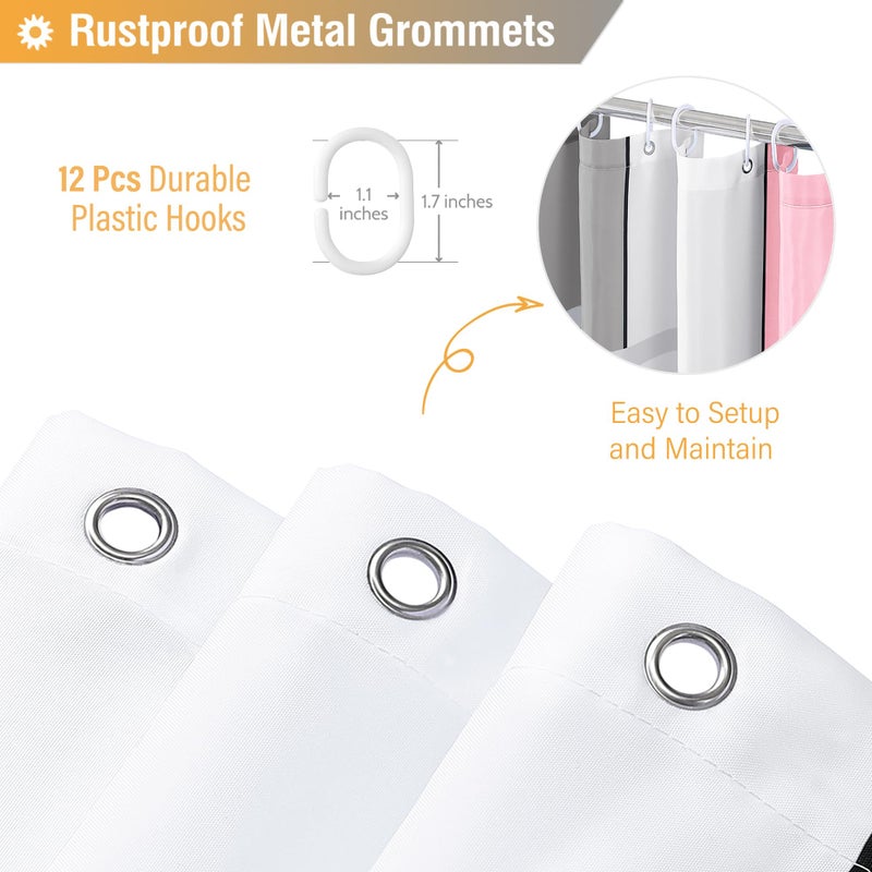 BTTN Extra Long Shower Curtain - 72 x 84 Inch Long Geometric Decorative Fabric Shower Curtain Set with 12 Plastic Hook  Water Repellent  Large Hotel Modern Unique Shower Curtains for Bathroom - Pink - Image 3