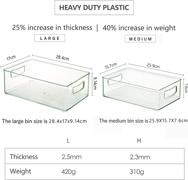 Snazzy Set Of 8 Refrigerator Organizer Bins 4 Large 4 Medium sizes Stackable Fridge Organizer Clear Plastic Storage Bins for Kitchen Pantry Freezer Cabinets Linen Closets - Image 4