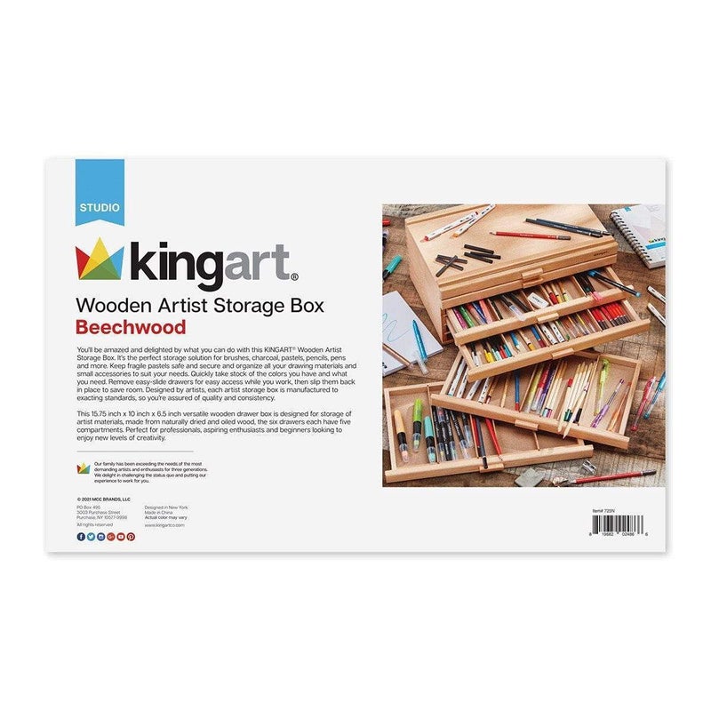 KINGART Wood 6-Drawer Artist SUPPLY STORAGE BOX, 15-3/4â€ W x 10â€ D x 6-1/2â€ H, Natural Finish, Storage for Art Materials including Paint Tubes, Pastels, Pencils, Markers, Brushes and more - Image 5