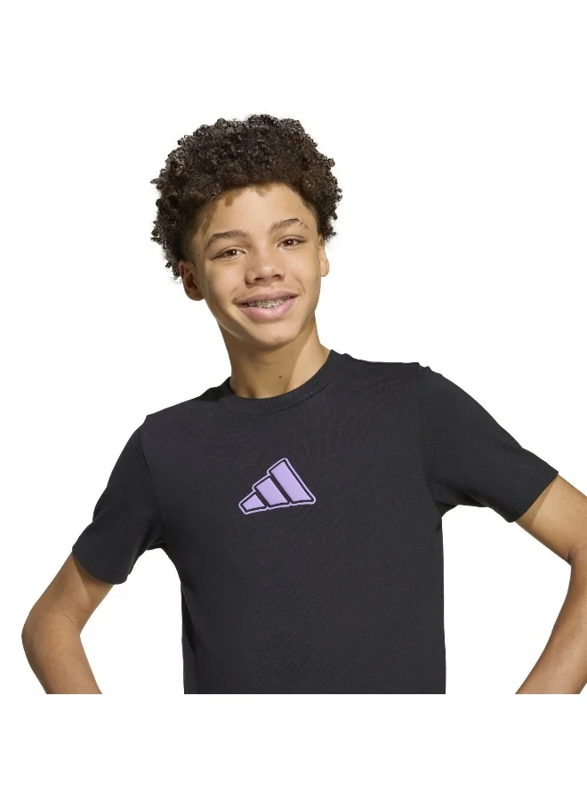 adidas تي شيرت رسومات أنمي  أسود للأطفال بأكمام قصيرة