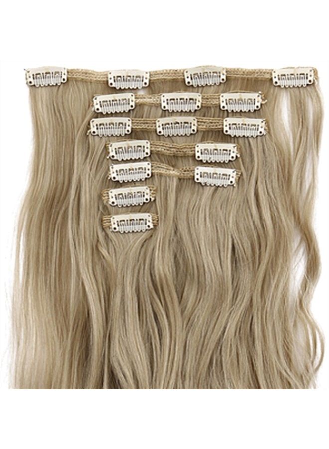 Lelinta 7Pcs Full Head 16 Clips in on Double Weft Hair Extensions, Ash Blonde Mix Bleach Blonde Curly, 24inch 160g - Image 4