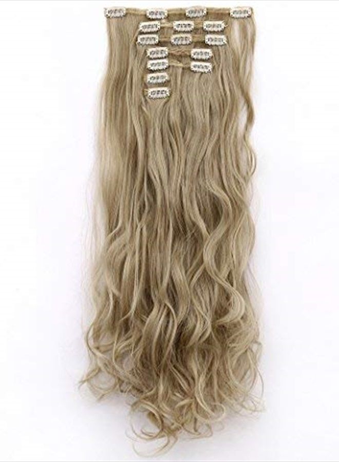 Lelinta 7Pcs Full Head 16 Clips in on Double Weft Hair Extensions, Ash Blonde Mix Bleach Blonde Curly, 24inch 160g - Image 2