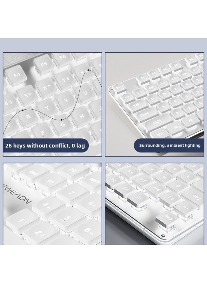 Generic Front 107 Real Feel Mute Keyboard Game Computer Mechanical Office Girl Walker Wireless Wired Keyboard Mouse-Color:Mechanical Feel-[wired Two-piece Set] White Warm Light + Mouse■Water Drop Keycap-no-104 Keys-official Standard  - Image 5