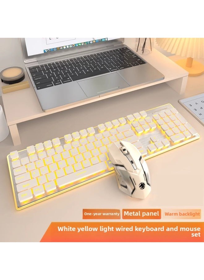 Generic Front 107 Real Feel Mute Keyboard Game Computer Mechanical Office Girl Walker Wireless Wired Keyboard Mouse-Color:Mechanical Feel-[wired Two-piece Set] White Warm Light + Mouse■Water Drop Keycap-no-104 Keys-official Standard  - Image 1