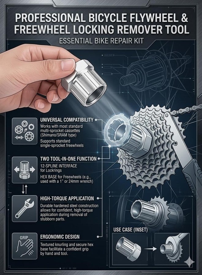 Wavva® Alloy Steel E-Bazar Bicycle Flywheel Freewheel Locking Remover Bike Repair Tool (Steel) - Image 3