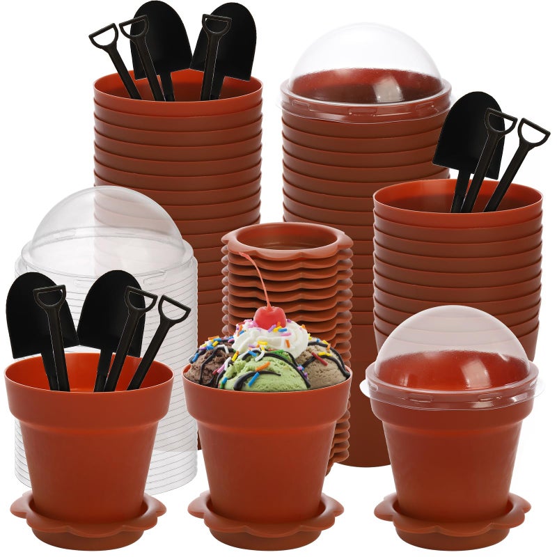 ZEAYEA 50 Pack Dessert Cups With Lids and Spoons, 6.7 oz Plastic Parfait Appetizer Cups, Cute Mini Flowerpot for Ice Cream, Dirt Cake, Fruit Trifles, Pudding, Yogurt, Mousse, Chocolate Dessert - Image 1
