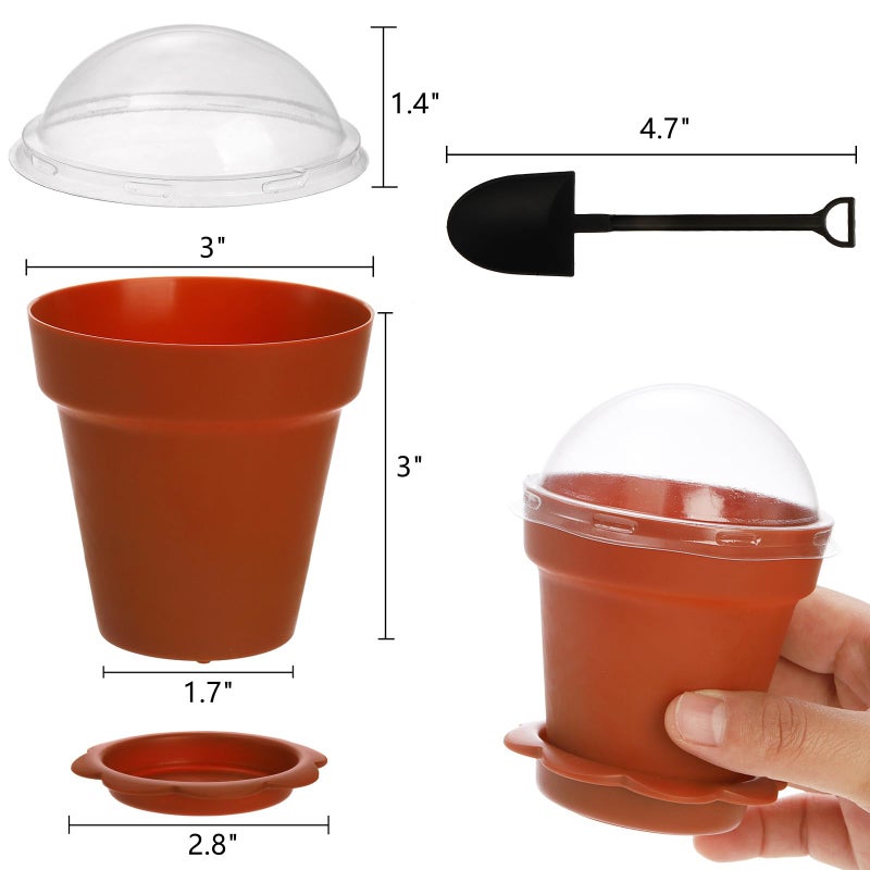 ZEAYEA 50 Pack Dessert Cups With Lids and Spoons, 6.7 oz Plastic Parfait Appetizer Cups, Cute Mini Flowerpot for Ice Cream, Dirt Cake, Fruit Trifles, Pudding, Yogurt, Mousse, Chocolate Dessert - Image 2