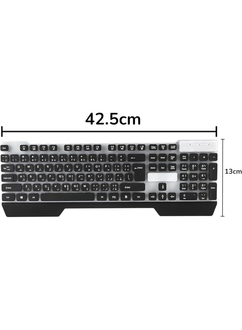 زيرو لوحة مفاتيح ZERO RGB LED Electronics ZR-2030 USB، تصميم أنيق، مفاتيح صامتة، لوحة مفاتيح ألعاب سلكية بألوان قوس قزح باللغتين الإنجليزية والعربية، هيكل مقاوم لرذاذ الماء، إضاءة متعددة للألعاب (أسود، ZR-2030) - Image 2