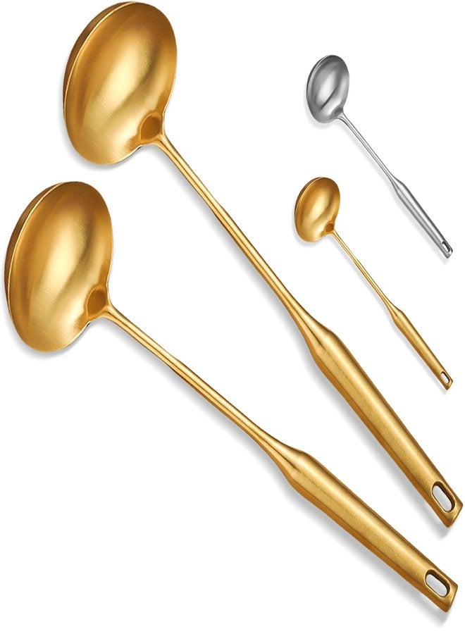 Bigwinyep Soup Ladle, 2Pcs Stainless Steel Ladle spoon, 14 Inch Serving Spoon Heavy Duty kitchen Utensils for Cooking Buffet, Party, Kitchen, Gold - Image 1