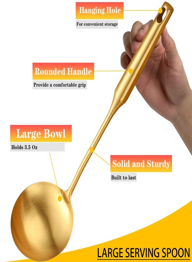Bigwinyep Soup Ladle, 2Pcs Stainless Steel Ladle spoon, 14 Inch Serving Spoon Heavy Duty kitchen Utensils for Cooking Buffet, Party, Kitchen, Gold - Image 3