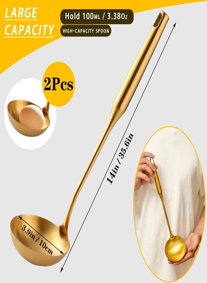Bigwinyep Soup Ladle, 2Pcs Stainless Steel Ladle spoon, 14 Inch Serving Spoon Heavy Duty kitchen Utensils for Cooking Buffet, Party, Kitchen, Gold - Image 2