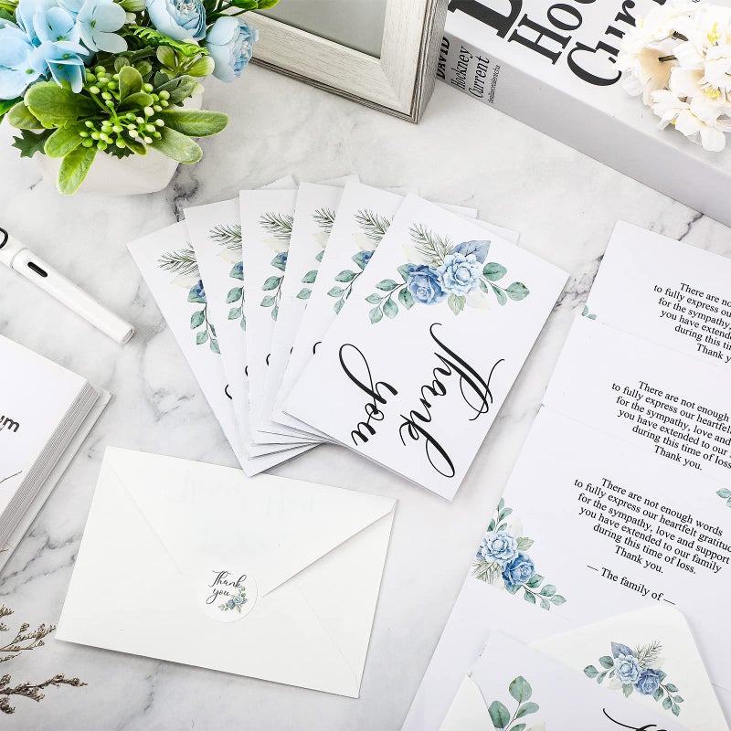 Fumete 50 Set Funeral Thank You Cards with Envelopes and Stickers Thank You Sympathy Cards with Meaningful Message Bereavement for Funeral Family Loved Ones Celebration of Life(Flower) - Image 4