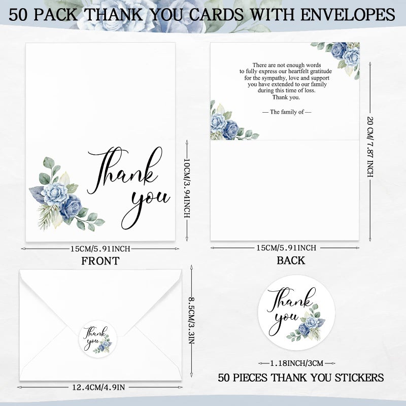 Fumete 50 Set Funeral Thank You Cards with Envelopes and Stickers Thank You Sympathy Cards with Meaningful Message Bereavement for Funeral Family Loved Ones Celebration of Life(Flower) - Image 2