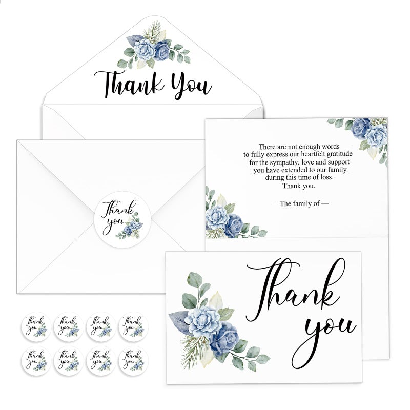 Fumete 50 Set Funeral Thank You Cards with Envelopes and Stickers Thank You Sympathy Cards with Meaningful Message Bereavement for Funeral Family Loved Ones Celebration of Life(Flower) - Image 1
