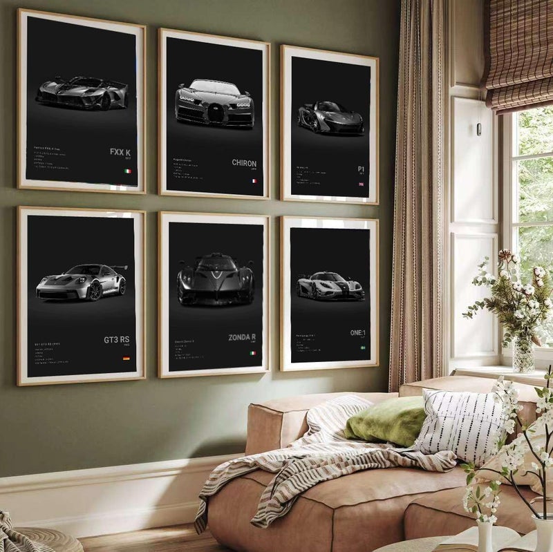 Dujoi Super Car Poster Racing Car Wall Art For Home Decor Car Prints For Walls FXXK CHIRON P1 911GT3 RS ZONDA R ONE:1 Cardstock Posters Set Of 6(Unframe 8x12inch) - Image 2