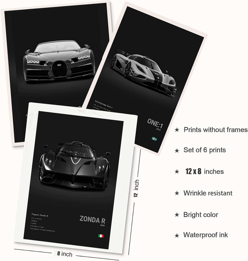 Dujoi Super Car Poster Racing Car Wall Art For Home Decor Car Prints For Walls FXXK CHIRON P1 911GT3 RS ZONDA R ONE:1 Cardstock Posters Set Of 6(Unframe 8x12inch) - Image 5