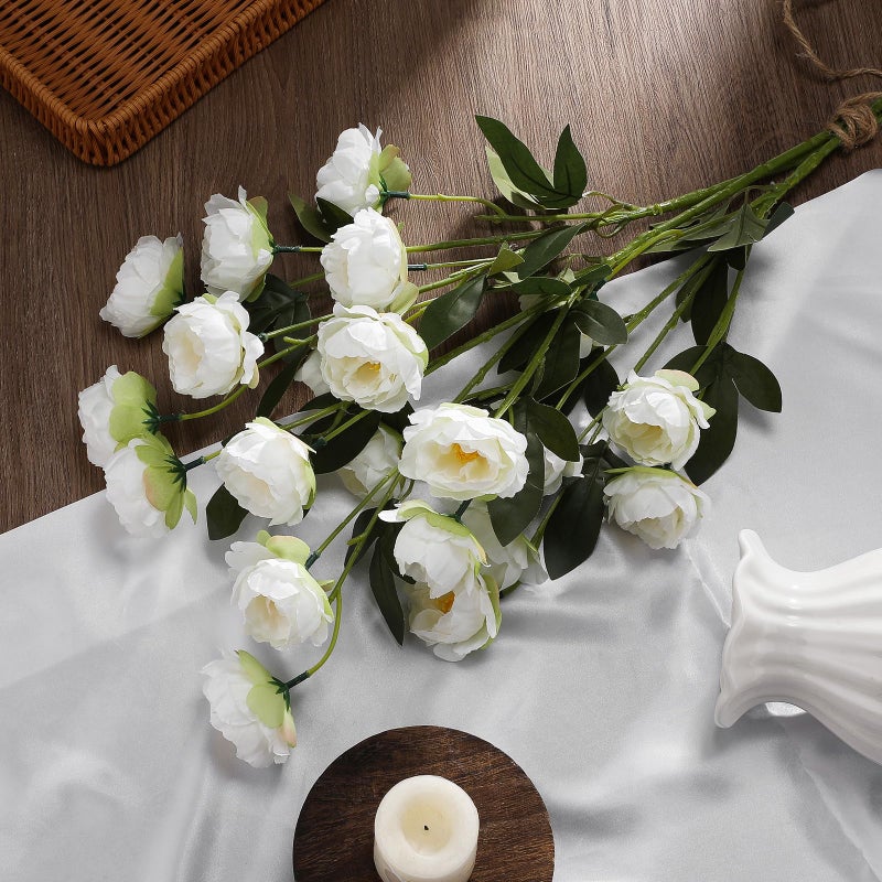 Craftsatin 6 Pack 32" Artificial Peonies Flowers for Vase(Vase Not Included)-6 Stems Faux Peony with 42 Silk Heads, Fake Long Stem Flowers for DIY Bouquets Wedding Centerpieces Home Decor(White) - Image 4