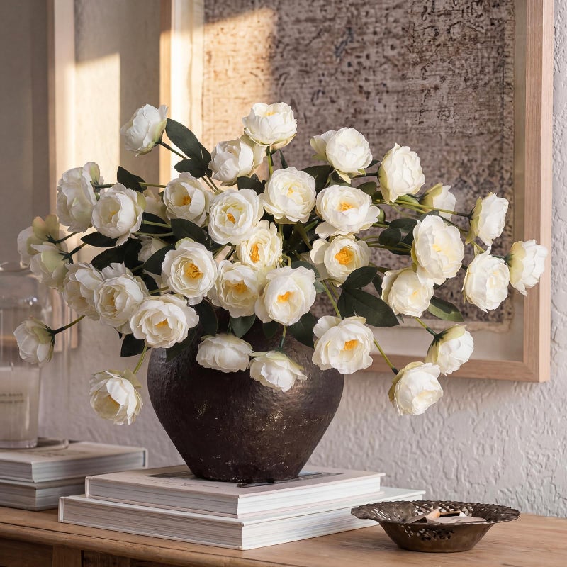 Craftsatin 6 Pack 32" Artificial Peonies Flowers for Vase(Vase Not Included)-6 Stems Faux Peony with 42 Silk Heads, Fake Long Stem Flowers for DIY Bouquets Wedding Centerpieces Home Decor(White) - Image 5