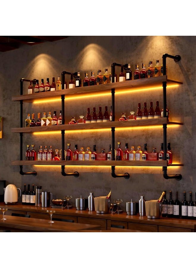 Dawselod Large Wine Rack with LED Light Solid Wood Wall Mounted Wine Rack, 3-Tiers Liquor Bottles Floating Shelves Display Storage Organizer for Home Bar & Dining Room (80cm/31.4in) - Image 3