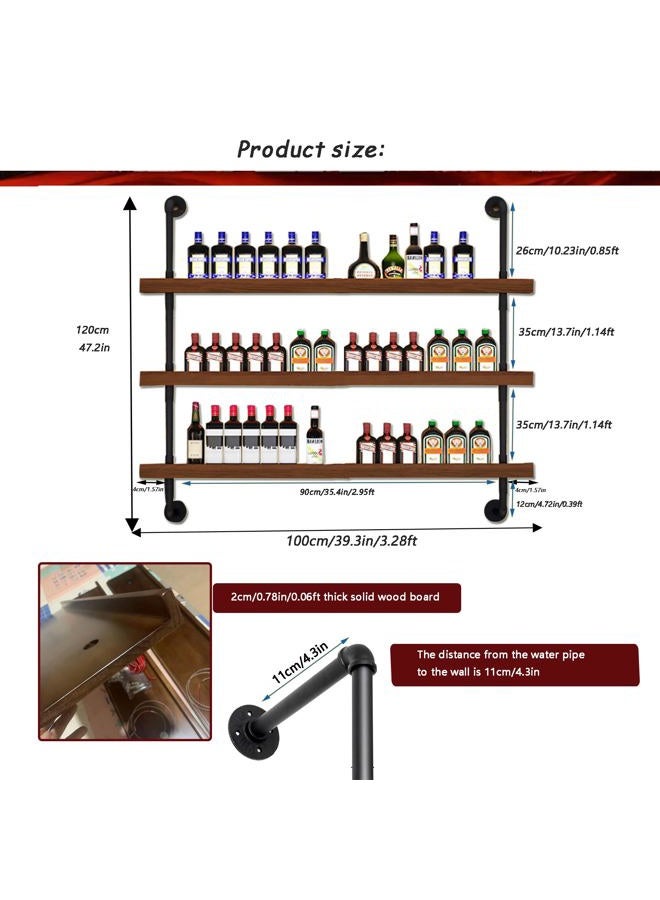 Dawselod Large Wine Rack with LED Light Solid Wood Wall Mounted Wine Rack, 3-Tiers Liquor Bottles Floating Shelves Display Storage Organizer for Home Bar & Dining Room (80cm/31.4in) - Image 2