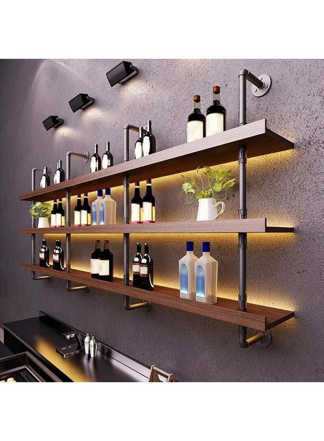 Dawselod Large Wine Rack with LED Light Solid Wood Wall Mounted Wine Rack, 3-Tiers Liquor Bottles Floating Shelves Display Storage Organizer for Home Bar & Dining Room (80cm/31.4in) - Image 1