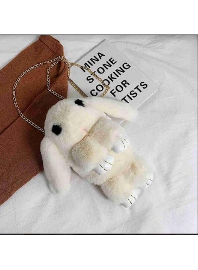 NAPP MALL Cute Bunny Sling Bag Fluffy Sling Bags For Girls Kids Rabit Shaped bags Crossbody Plush Purse with Shoulder Chain handbags for Children (Pack Of 1) Offwhite Color - Image 4