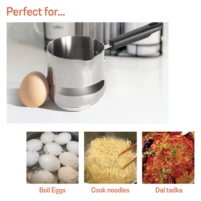 MEYER وعاء حليب ميني من الفولاذ المقاوم للصدأ خالي من النيكل من ماير | وعاء حليب، وعاء شاي من الفولاذ المقاوم للصدأ، وعاء حليب بقاعدة تحريضية | وعاء شاي | قدر صغير | وعاء غلي الحليب | قدر بمقبض، 10 سم، رمادي | 0.60 لتر - Image 3